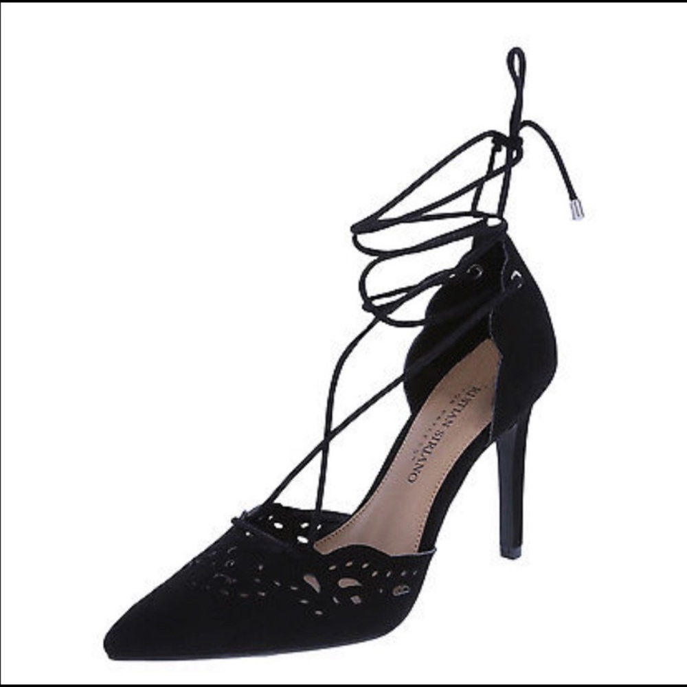 NWOT Christian Siriano Black Lace Up Cut Out Detail Heels
